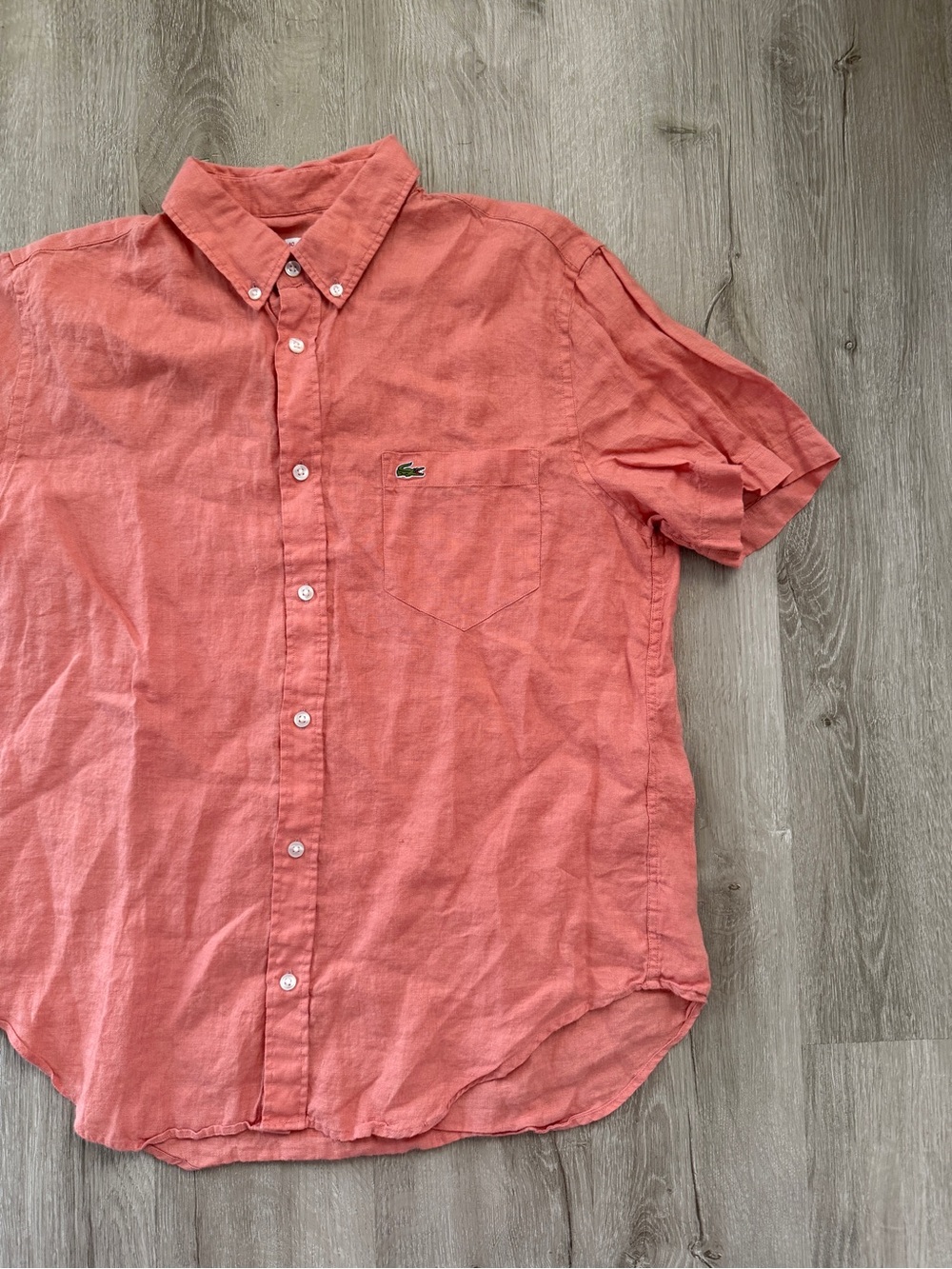 Lacoste Men's Button-Down Short Sleeve Shirt - Coral Linen 40